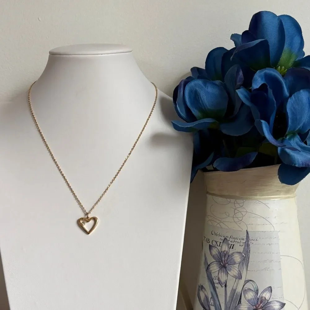 Gold-Tone Heart Rhinestone Necklace